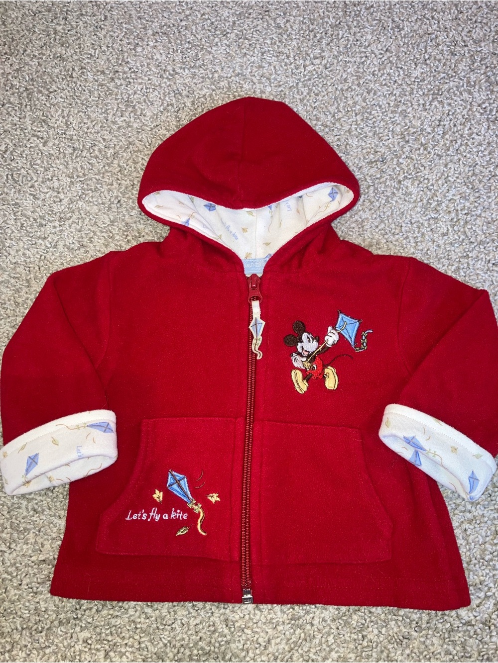 Disney Red Hooded Fleece Zip-Up with Mickey & Kite Embroidery